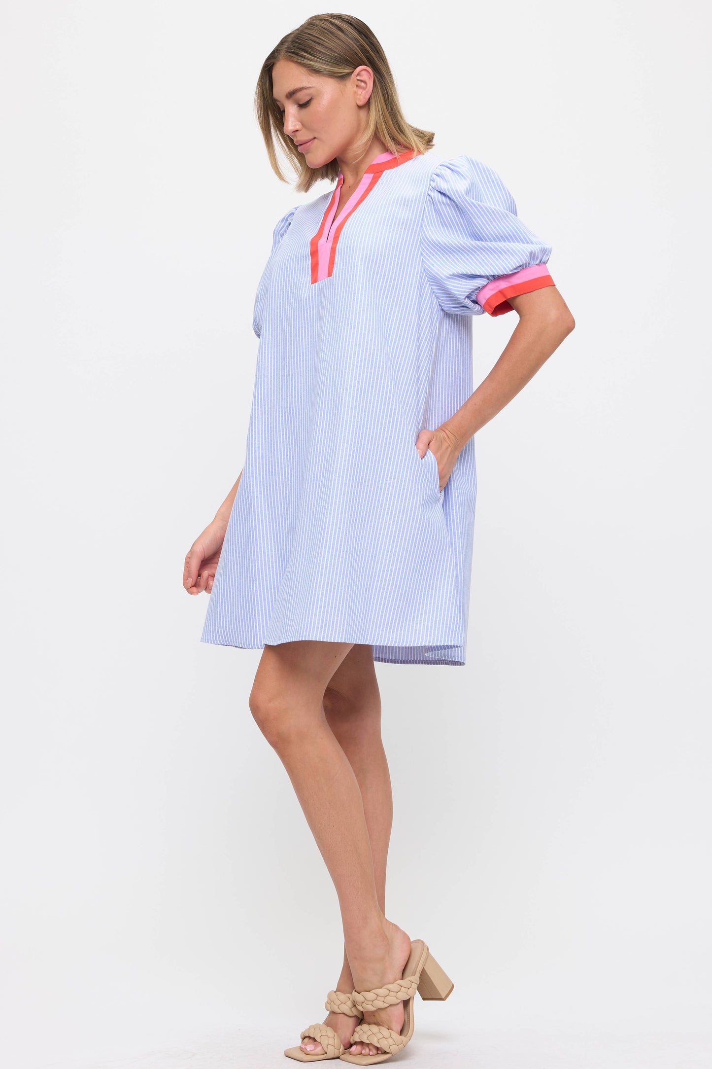 Dress- Striped with Colorful Collar