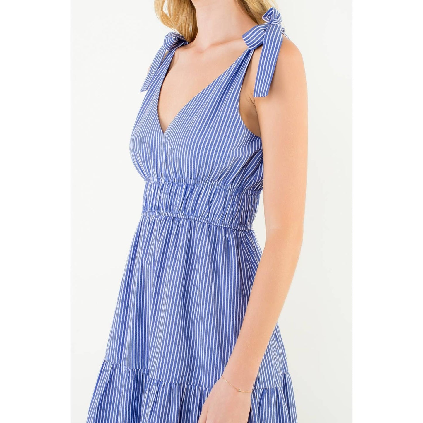 Dress - Tie Strap Striped Tiered Maxi
