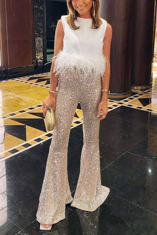 Feather trim sleeveless top feather