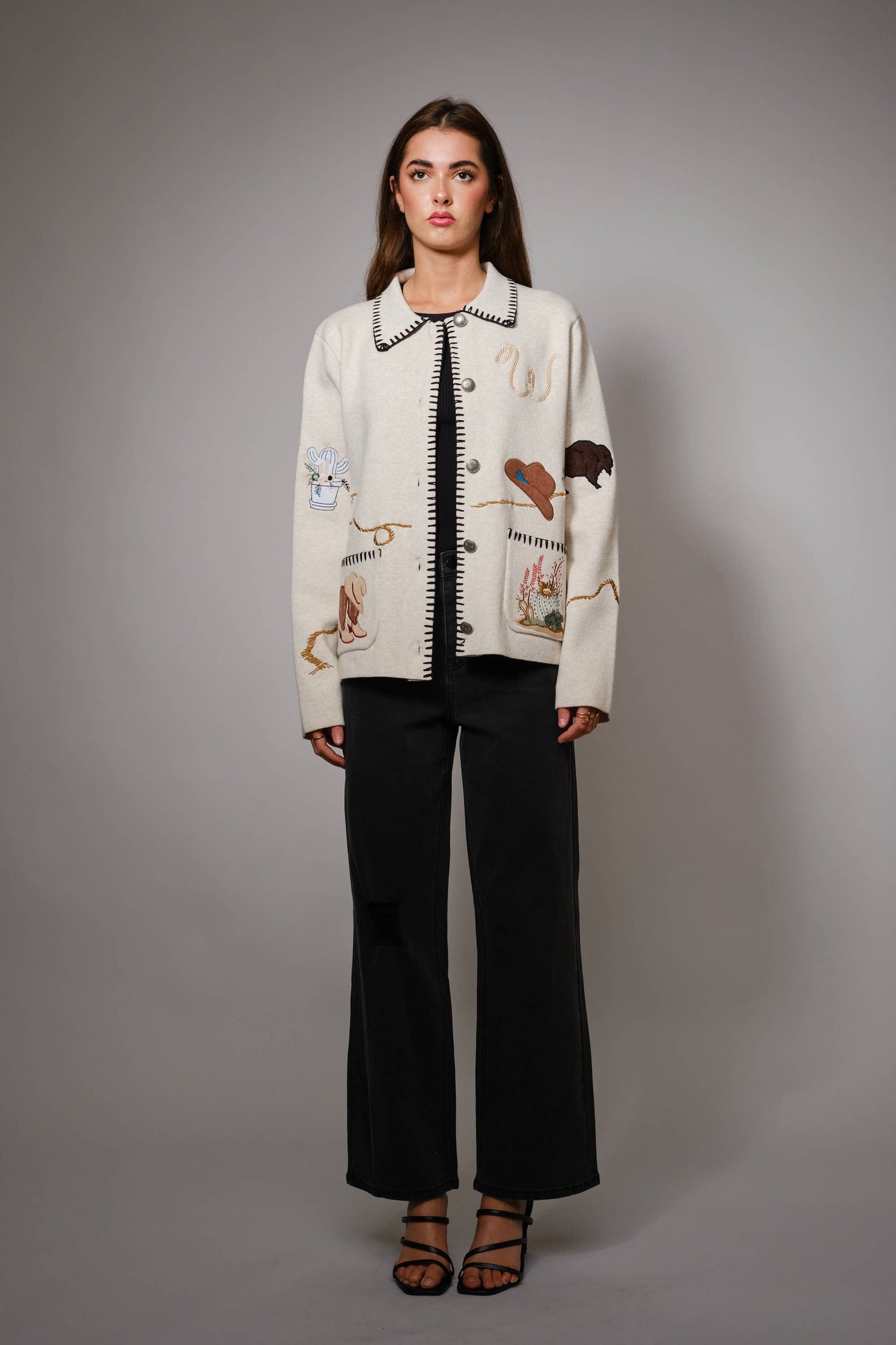 Sweater Jacket- Motif Wool Blend