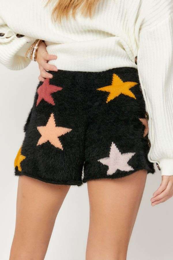 Fuzzy Star Shorts-Plus Size