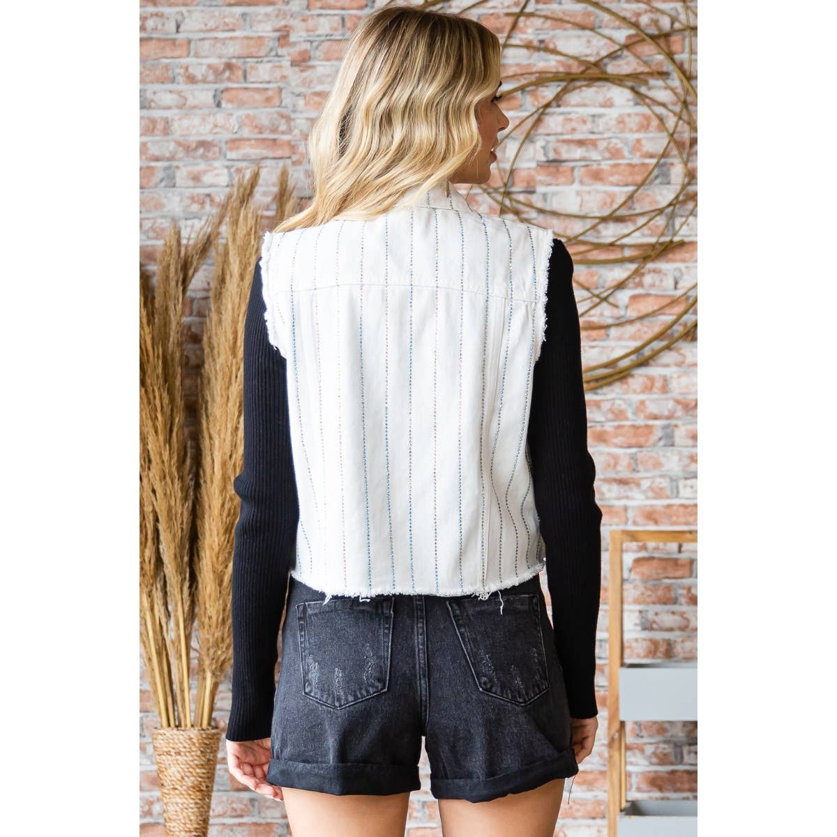 Up-cycled Rhinestone Color Denim Vest