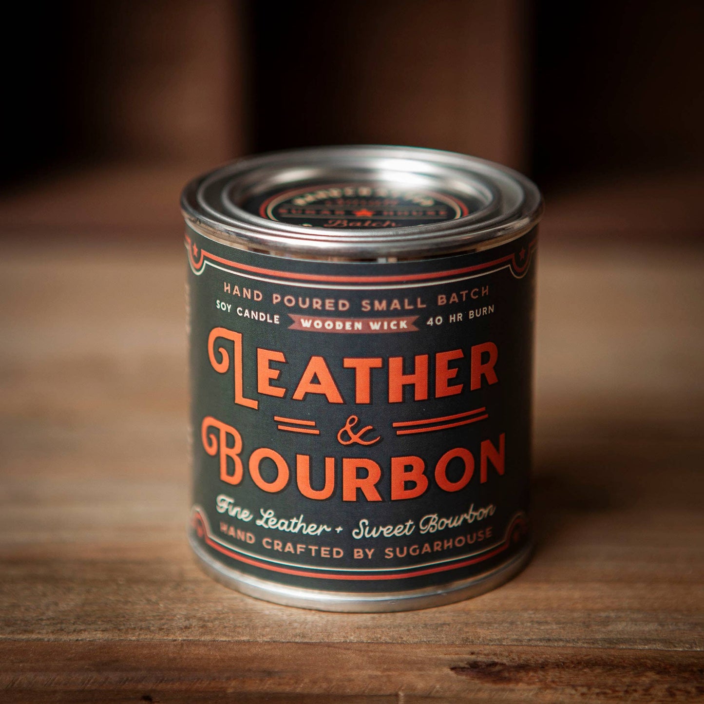 Candle - Soy with Wooden Wick - Leather & Bourbon
