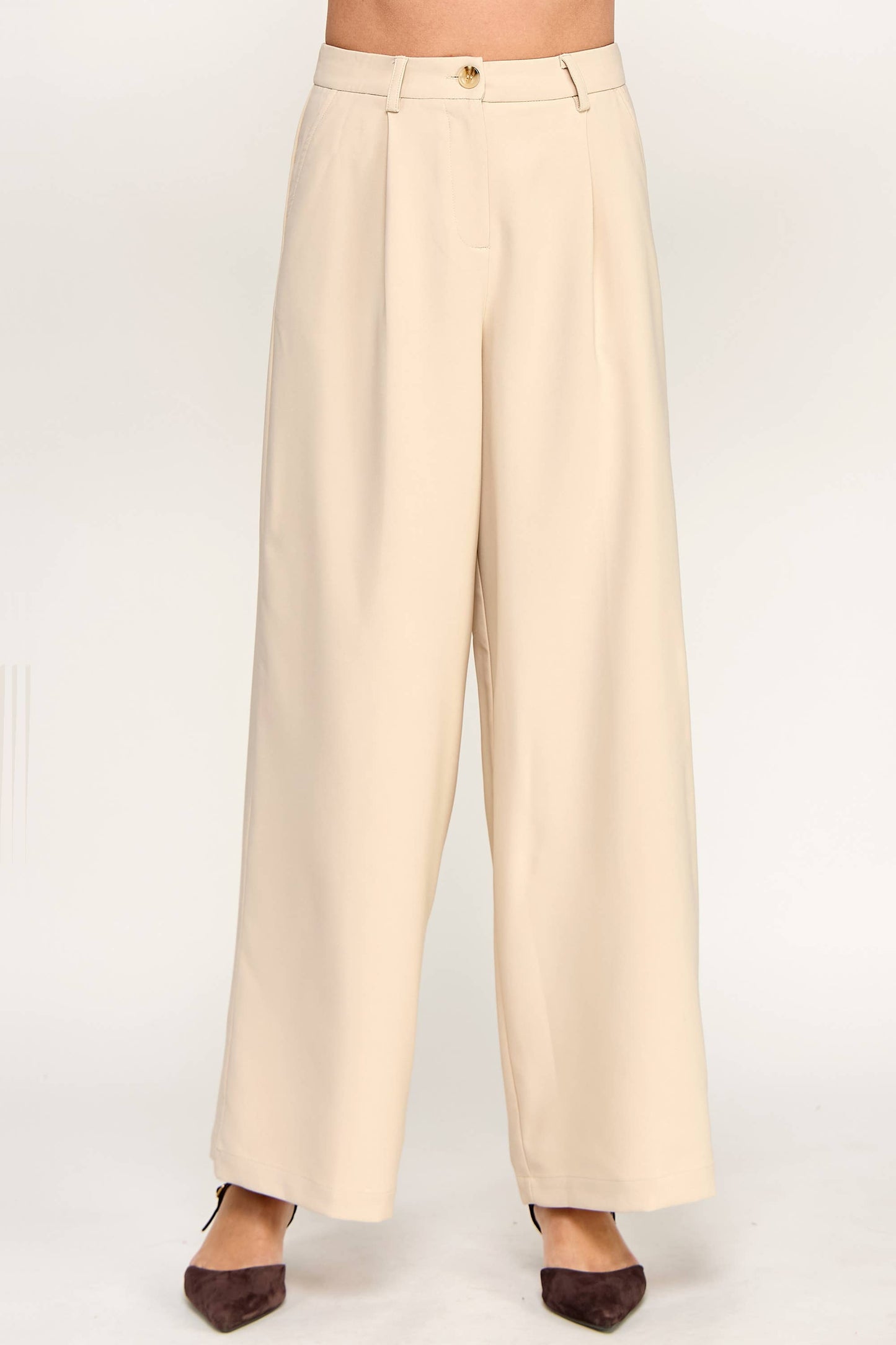 TAILORED WIDE LEG TROUSERS-TAUPE