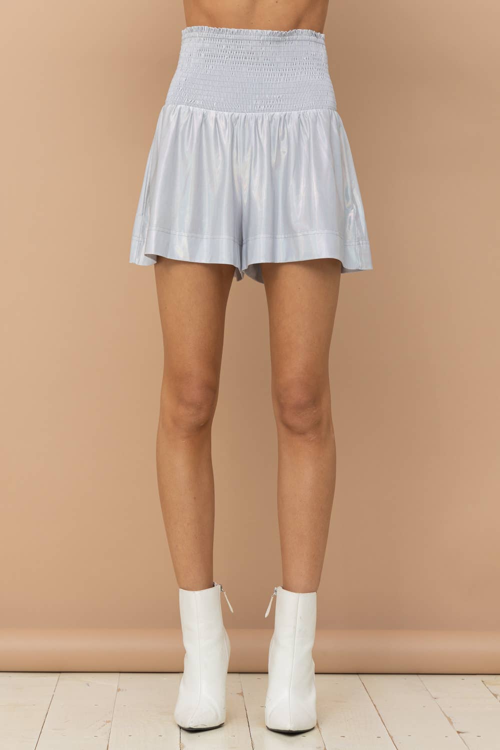 Smocked Waist Metallic Shorts