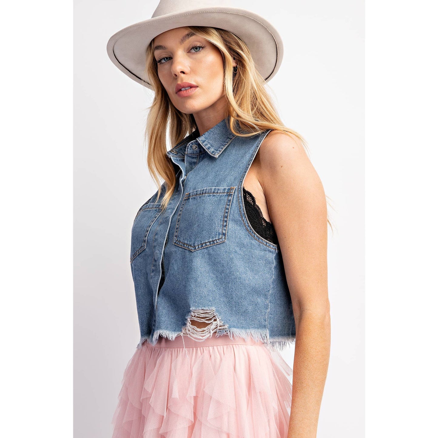 Top- Denim Washed Sleeveless