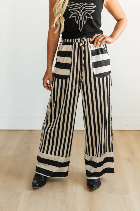 Pant- Black/Tan Satin Stripe