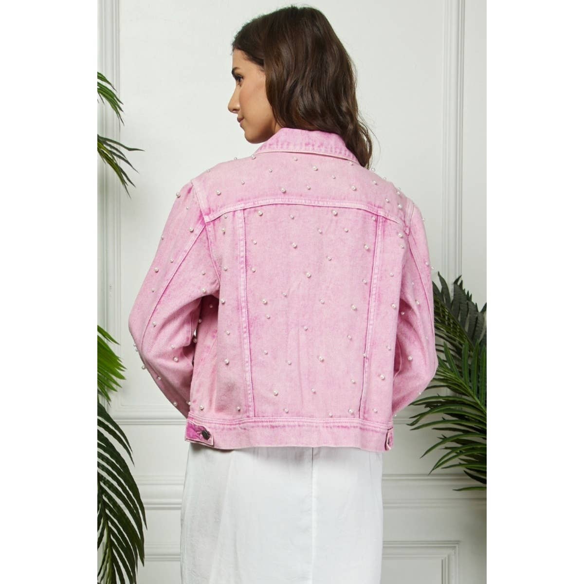 Denim Jacket- All Over Pearl Cropped