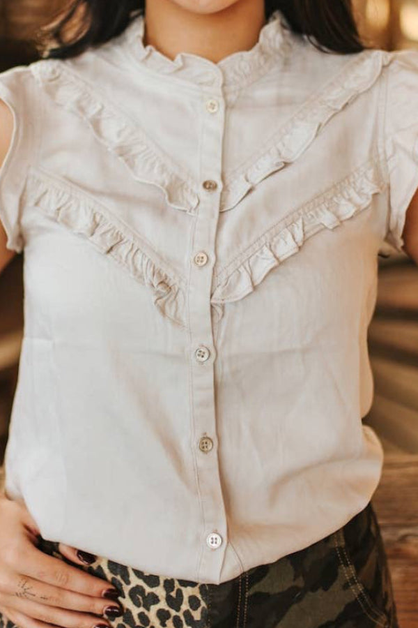 Shirt - Ivory Concho Button Down Ruffle