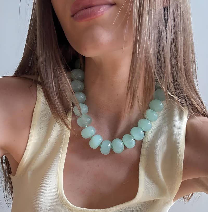 Necklace - Chunky Beaded Natural Swirl