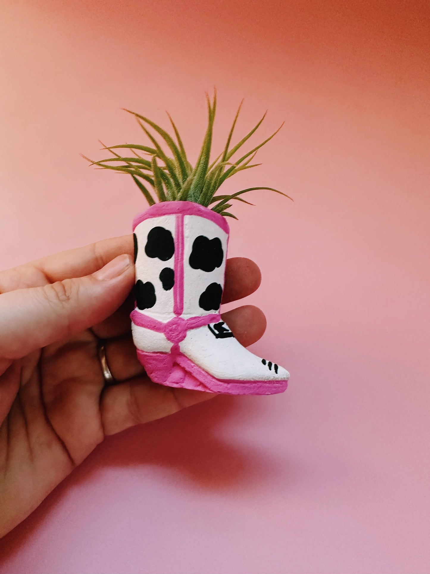 Cow Print Mini Western Boot Planter and Air Plant