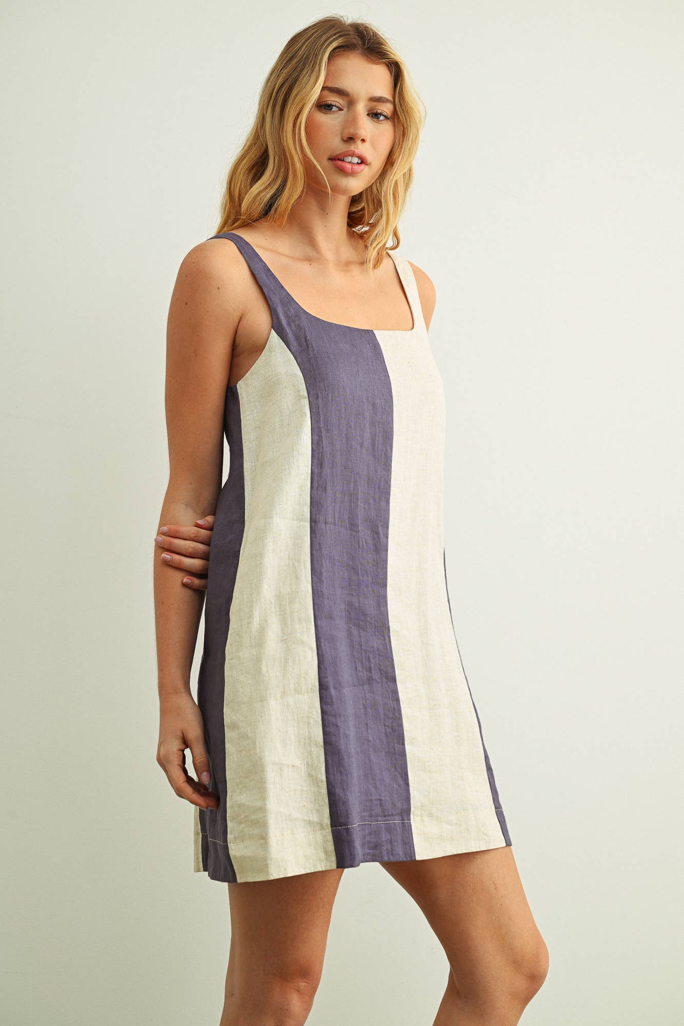 Dress- Color Block Linen Mini