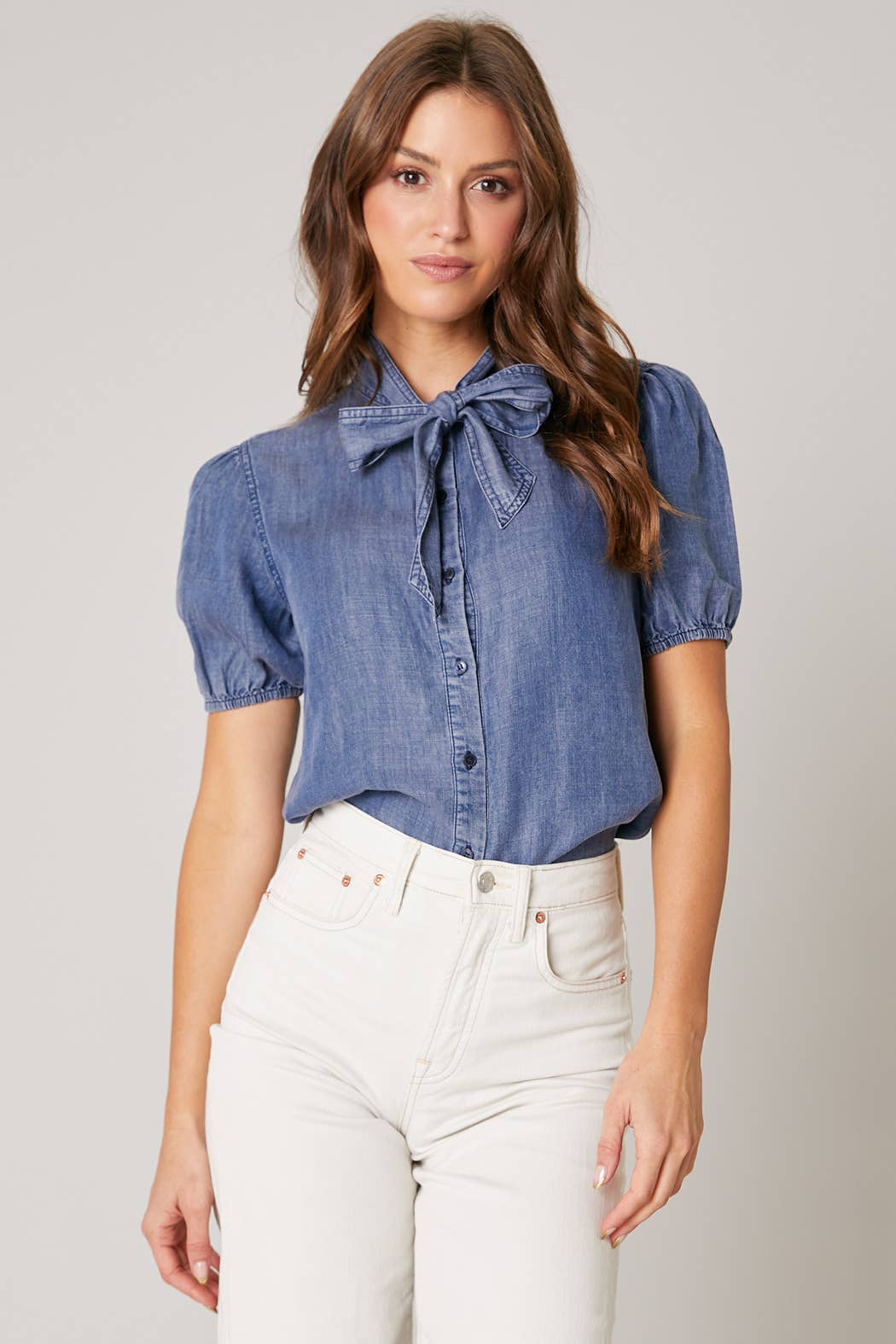 Top - Georgina Chambray Button Front Bow
