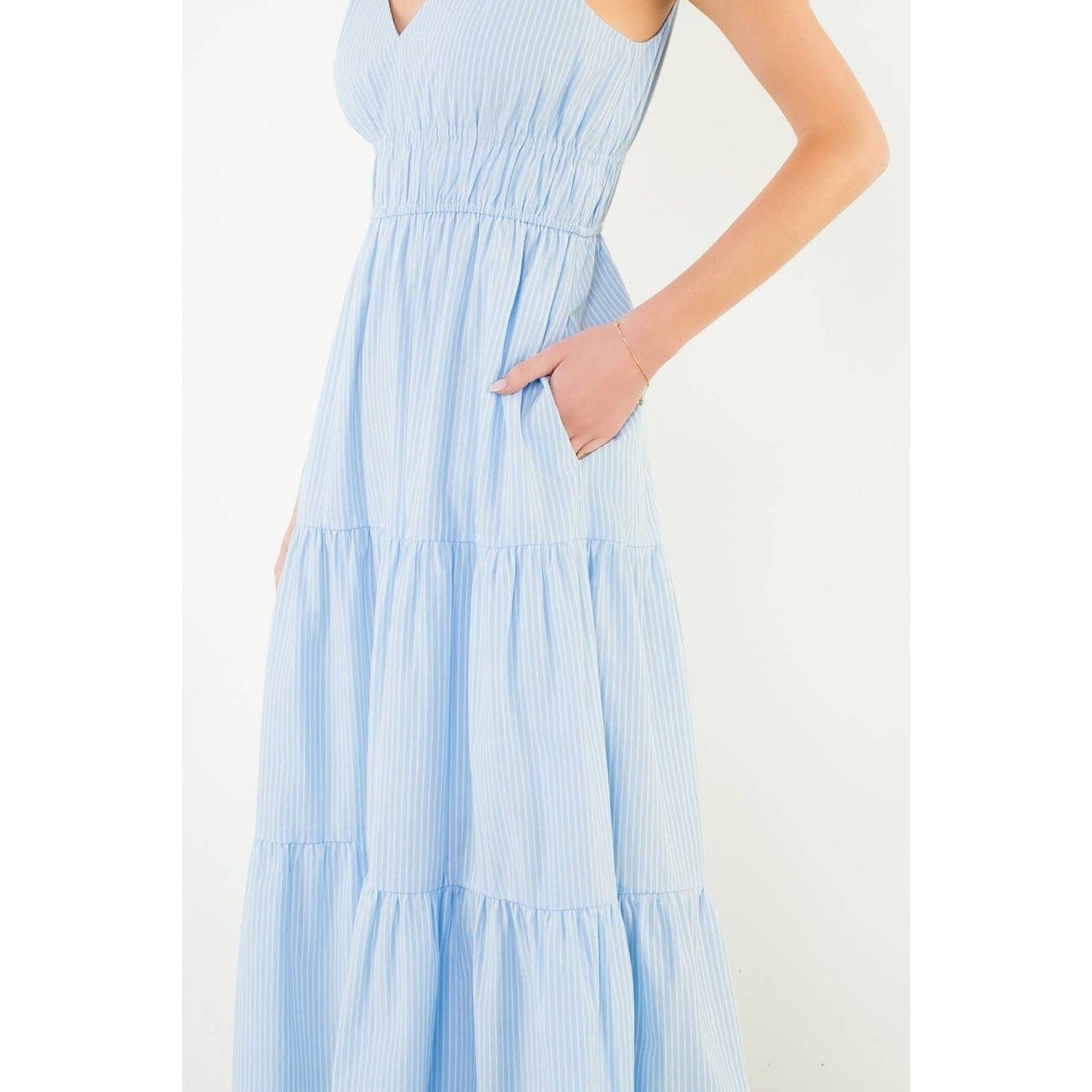 Dress - Tie Strap Striped Tiered Maxi