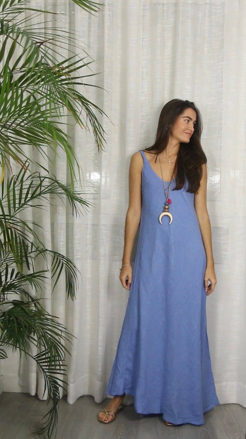 V-Neck Linen Spaghetti Strap Dress