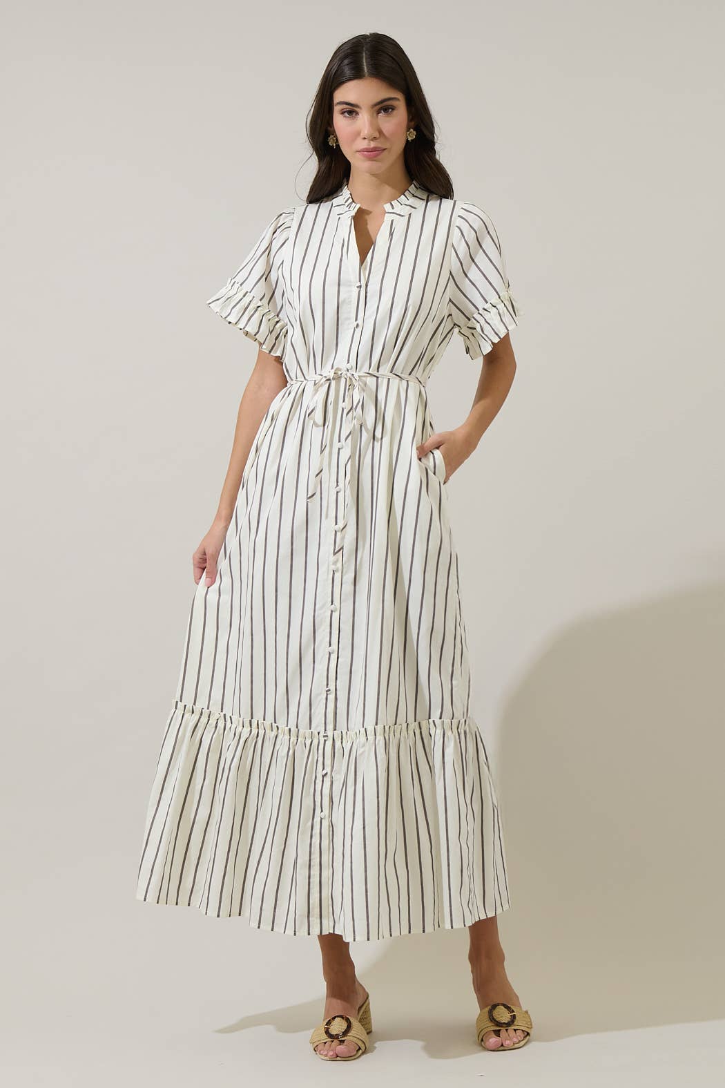 Dress - Kamara Striped Alna Button Up Midi