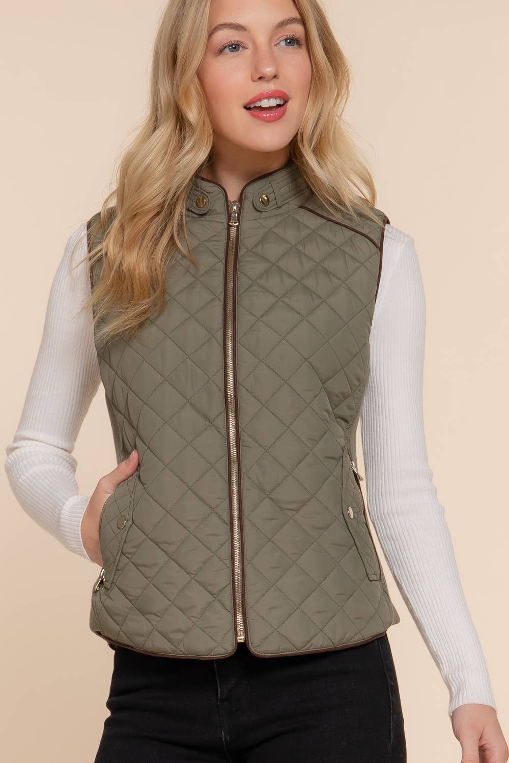 Vest- Quilted Suede Trim
