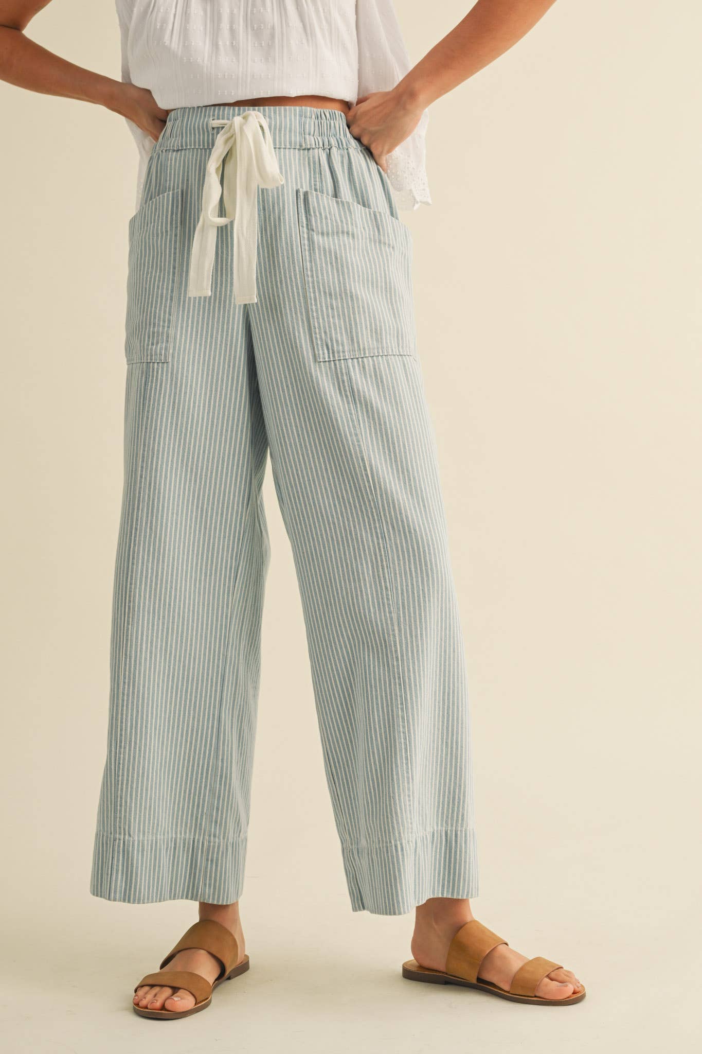 Cropped Pant- Striped Wide Leg