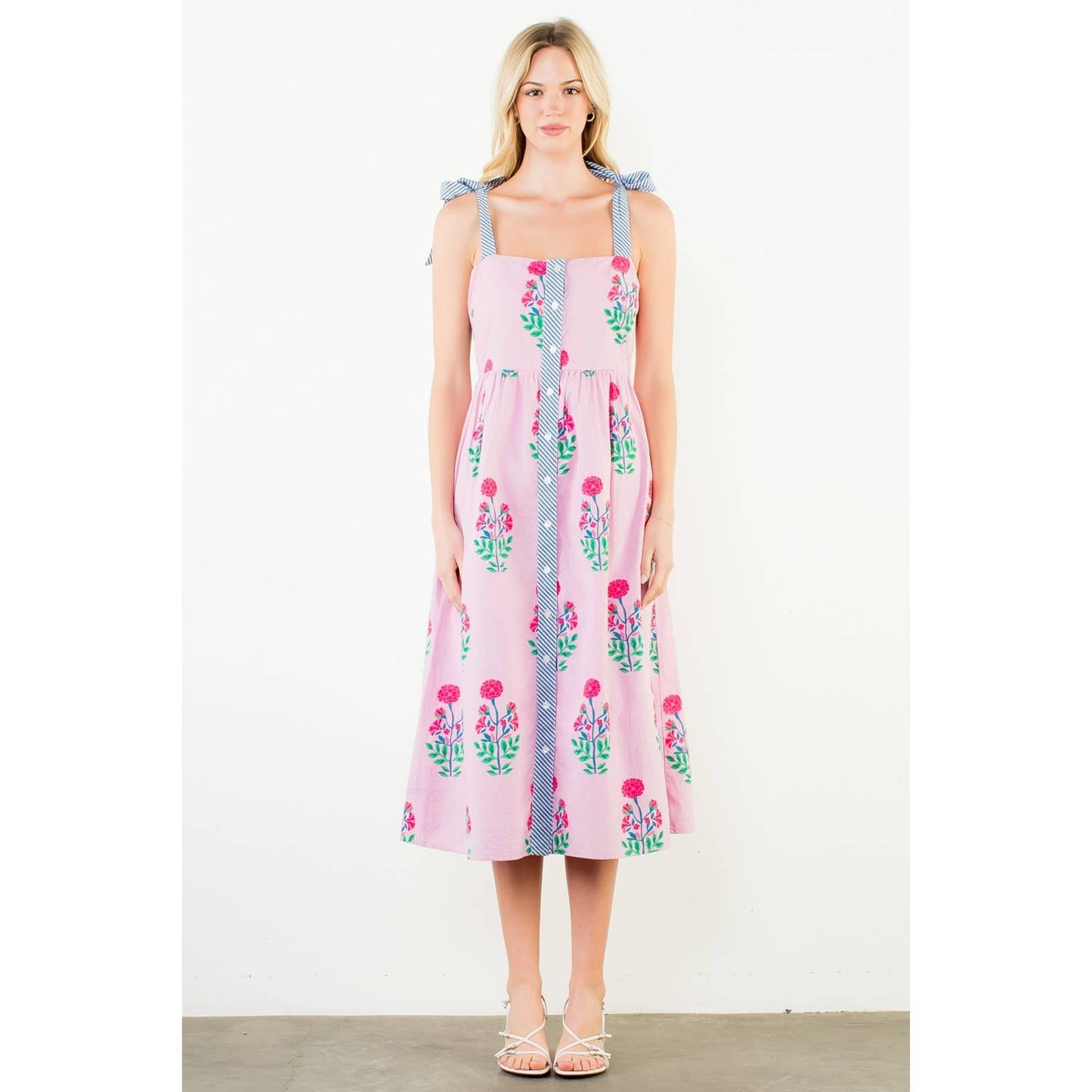 Dress - Tie Strap Floral Pattern Midi