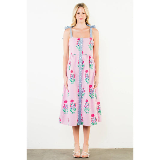 Dress - Tie Strap Floral Pattern Midi