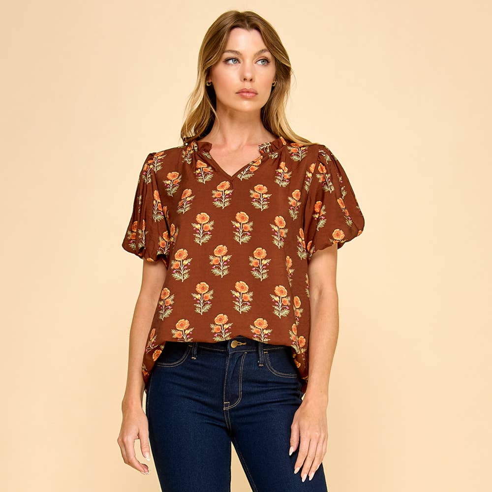 Blouse - Floral Puff Sleeve