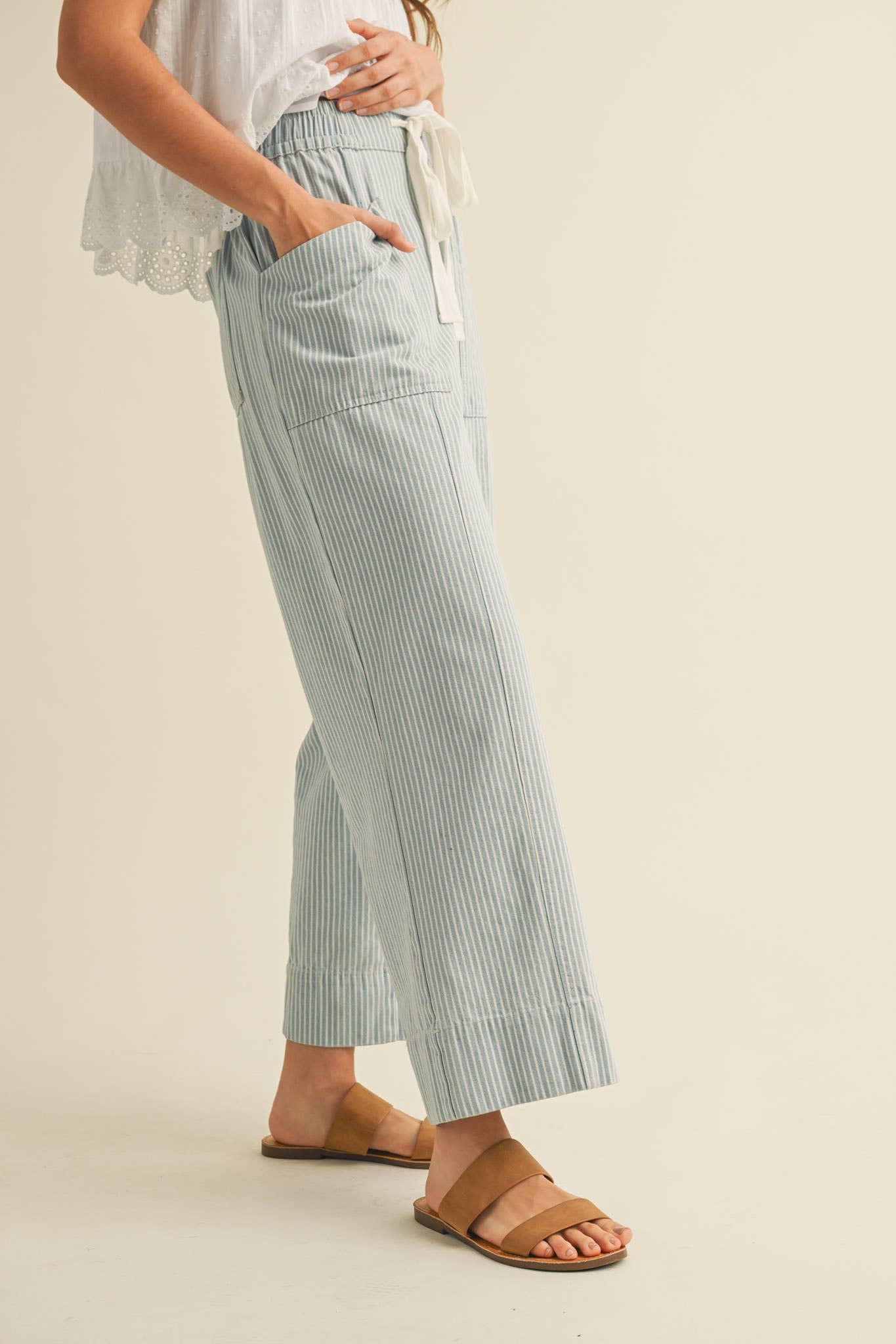 Cropped Pant- Striped Wide Leg