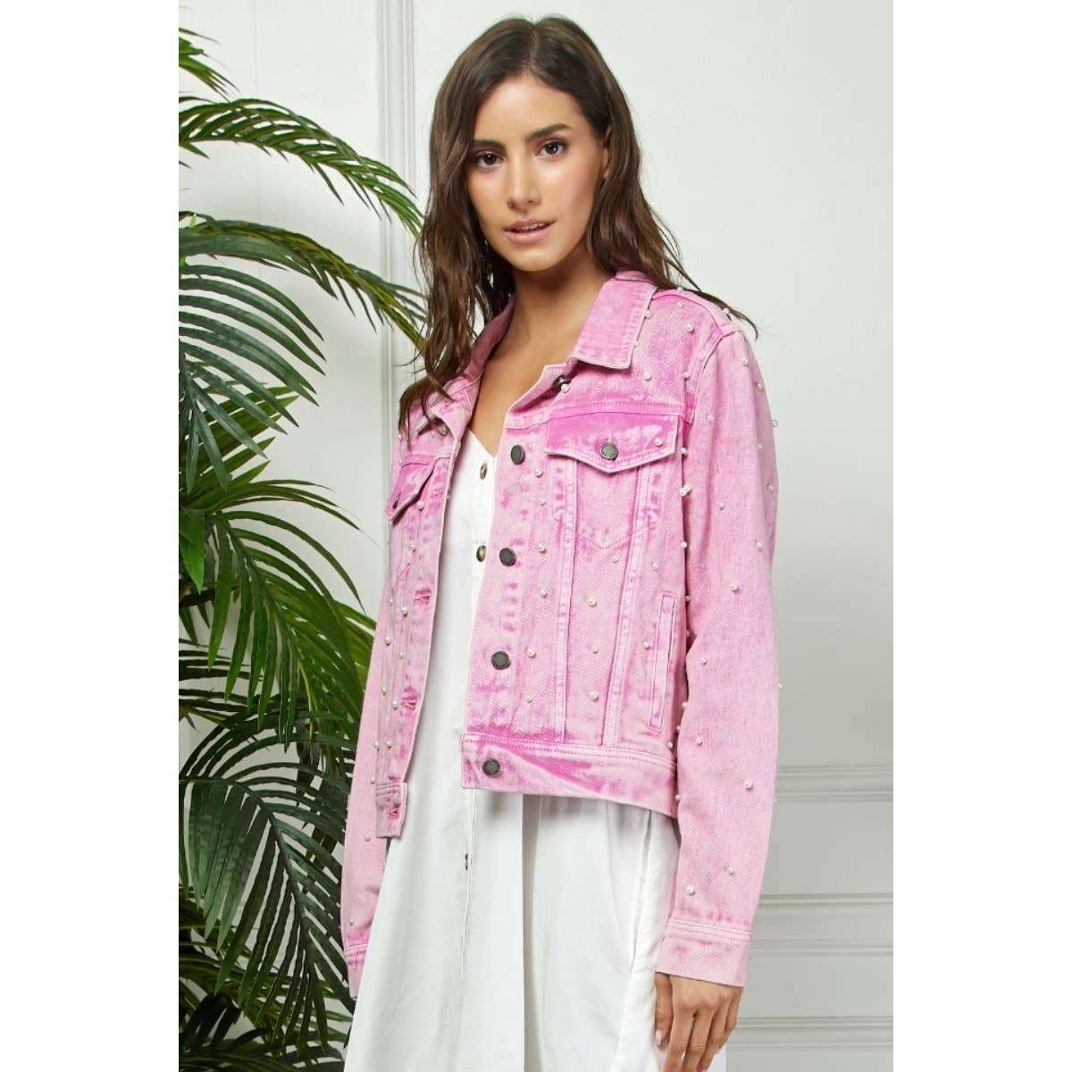 Denim Jacket- All Over Pearl Cropped