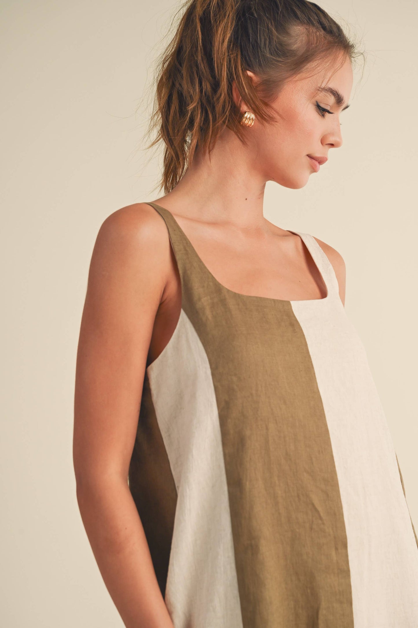 Dress- Color Block Linen Mini
