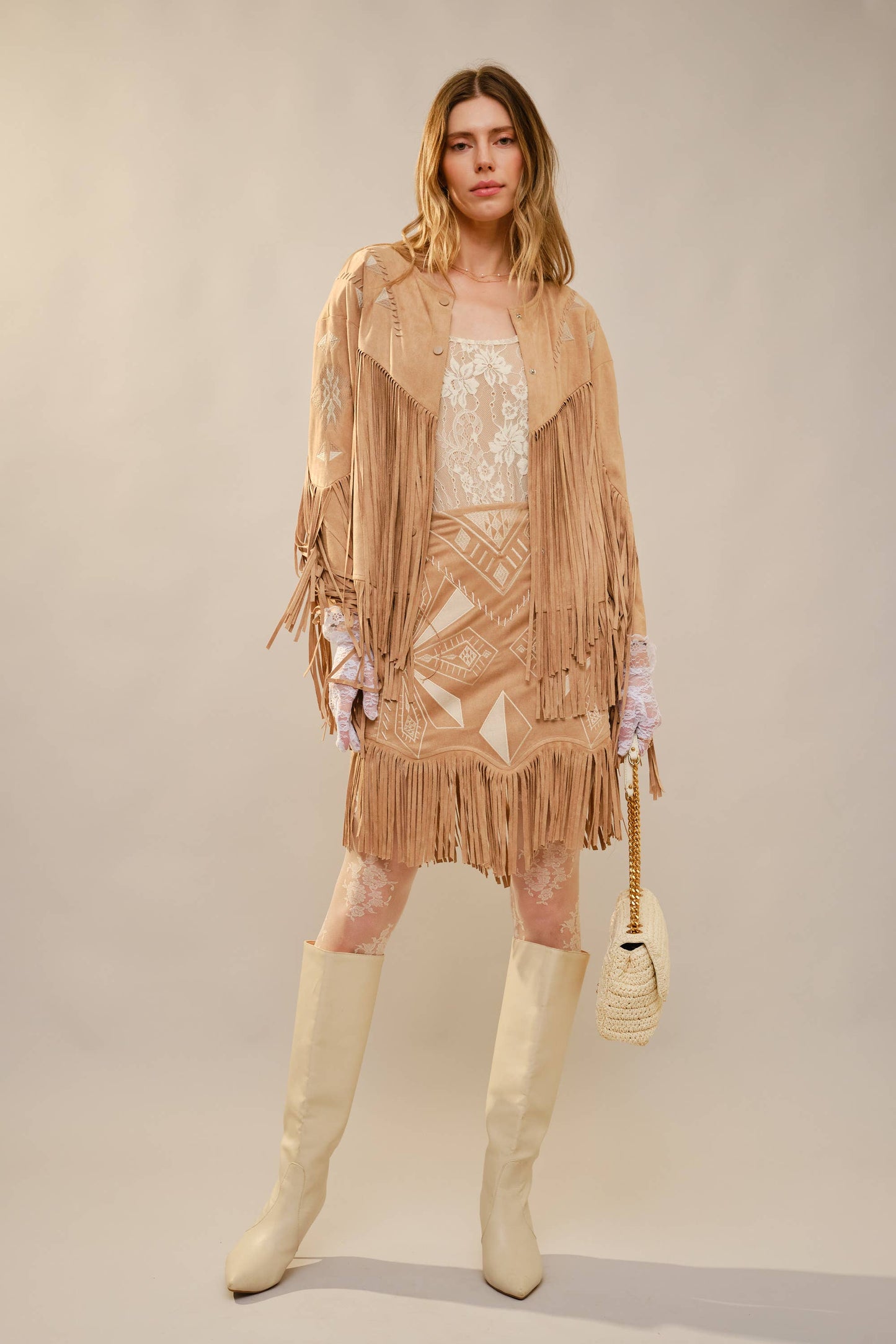 Skirt - Western Embroidered Fringe Laser Cut