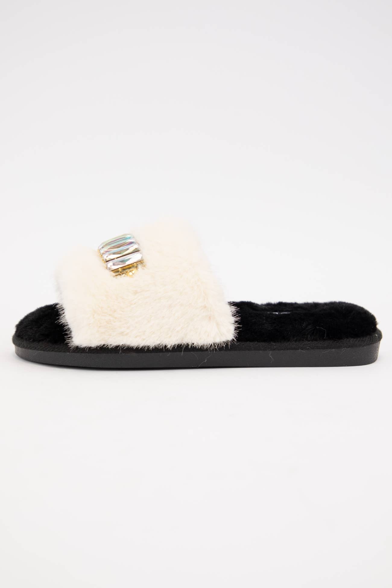 BEDAZZLED RHINESTONE DECOR FURRY SLIPPERS