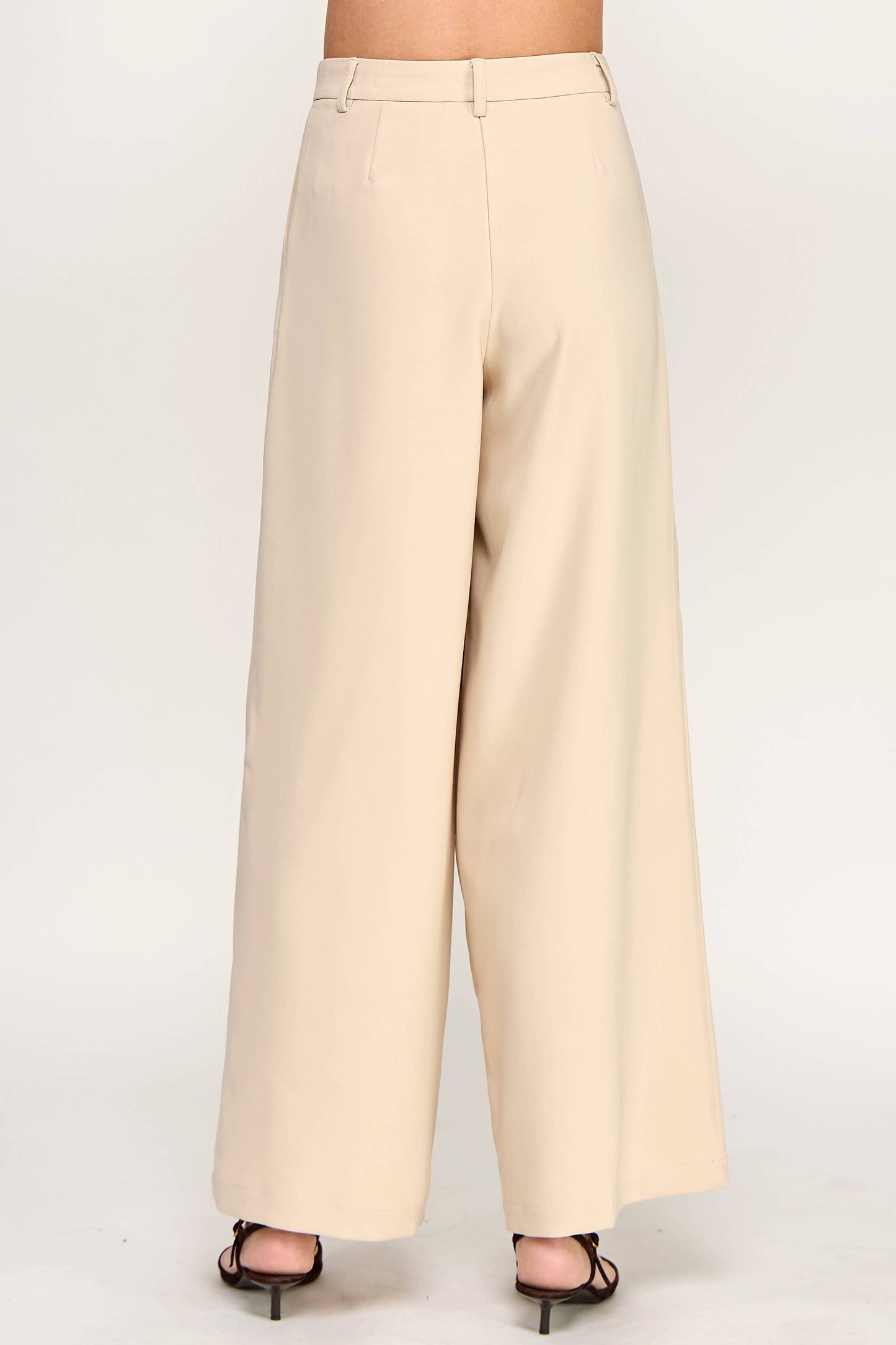 TAILORED WIDE LEG TROUSERS-TAUPE