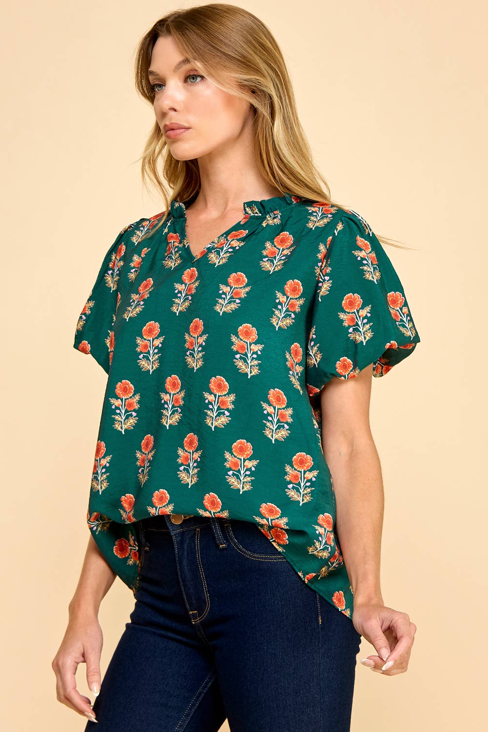 Blouse - Floral Puff Sleeve