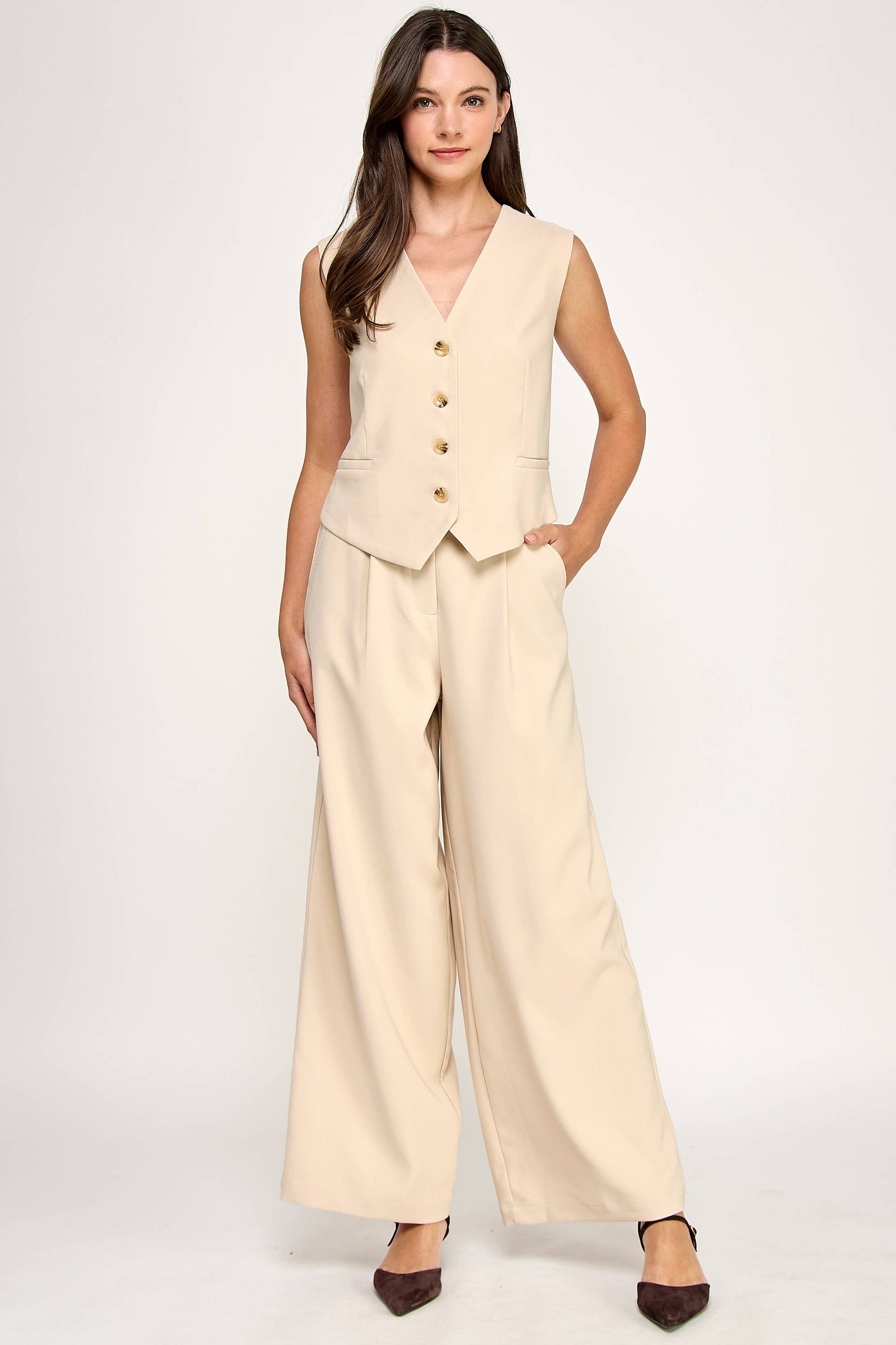 TAILORED WIDE LEG TROUSERS-TAUPE