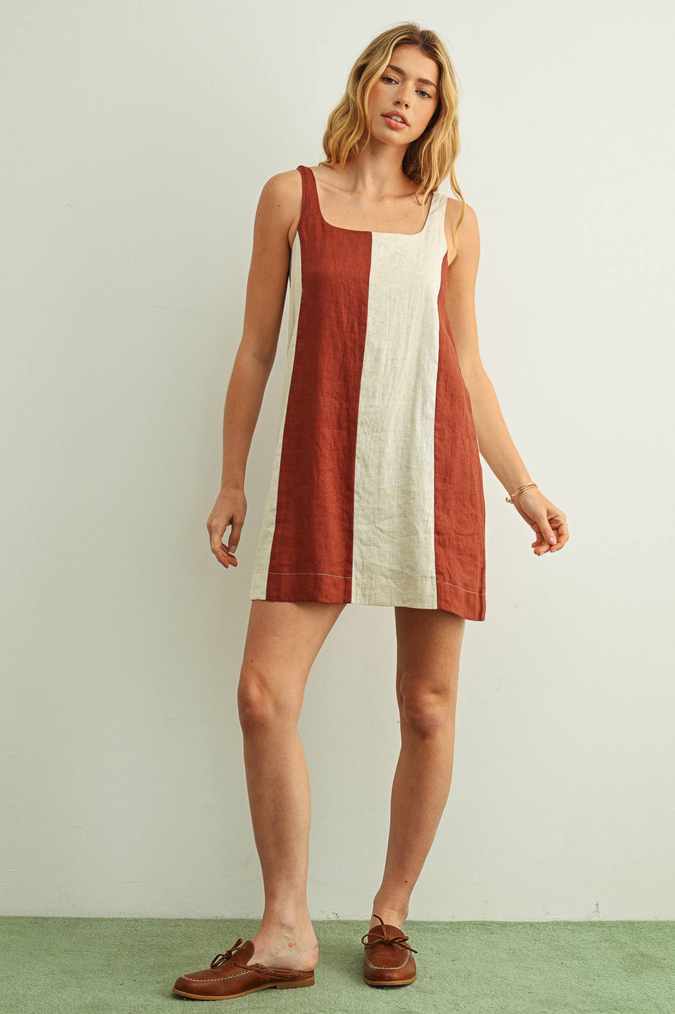 Dress- Color Block Linen Mini
