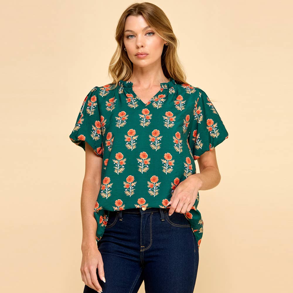 Blouse - Floral Puff Sleeve