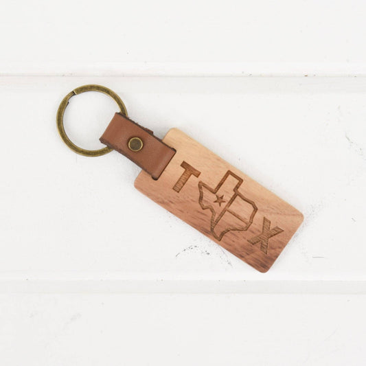 Texas Wood/Leather Keychain